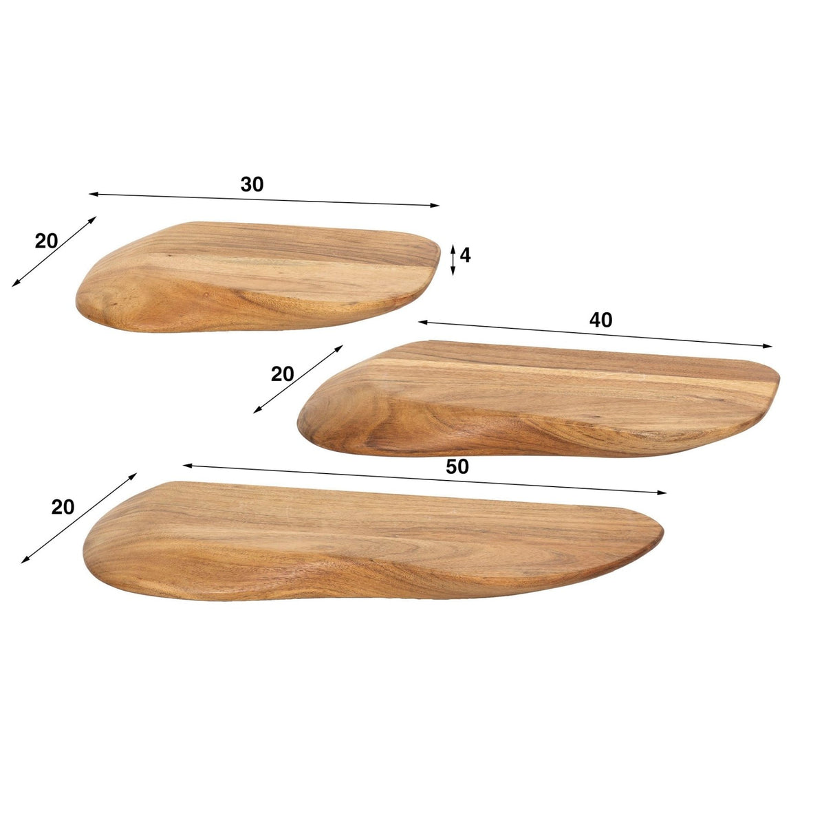 Conjunto nórdico de 3 estantes de pared Organic - Madera de acacia maciza