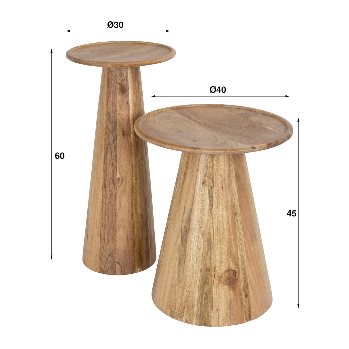 Conjunto de mesas auxiliares Nova de madera de acacia – conjunto de 2