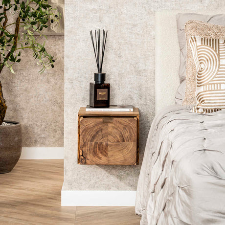 Mesita de noche flotante de madera de acacia Nova con 1 cajón - 30x25x29 cm