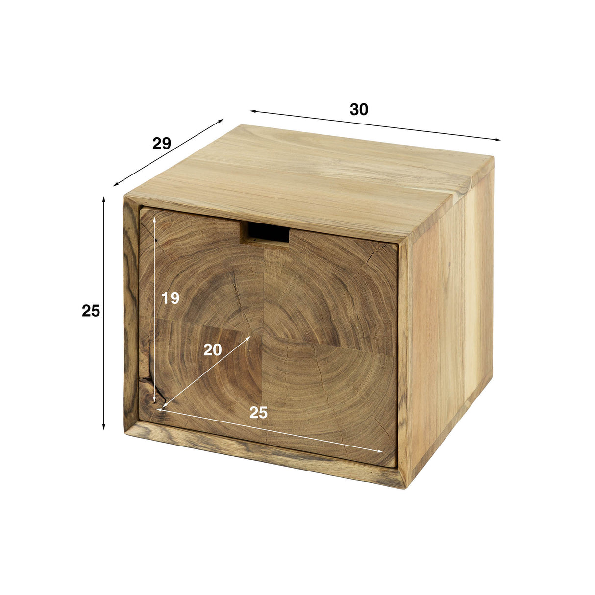 Mesita de noche flotante de madera de acacia Nova con 1 cajón - 30x25x29 cm