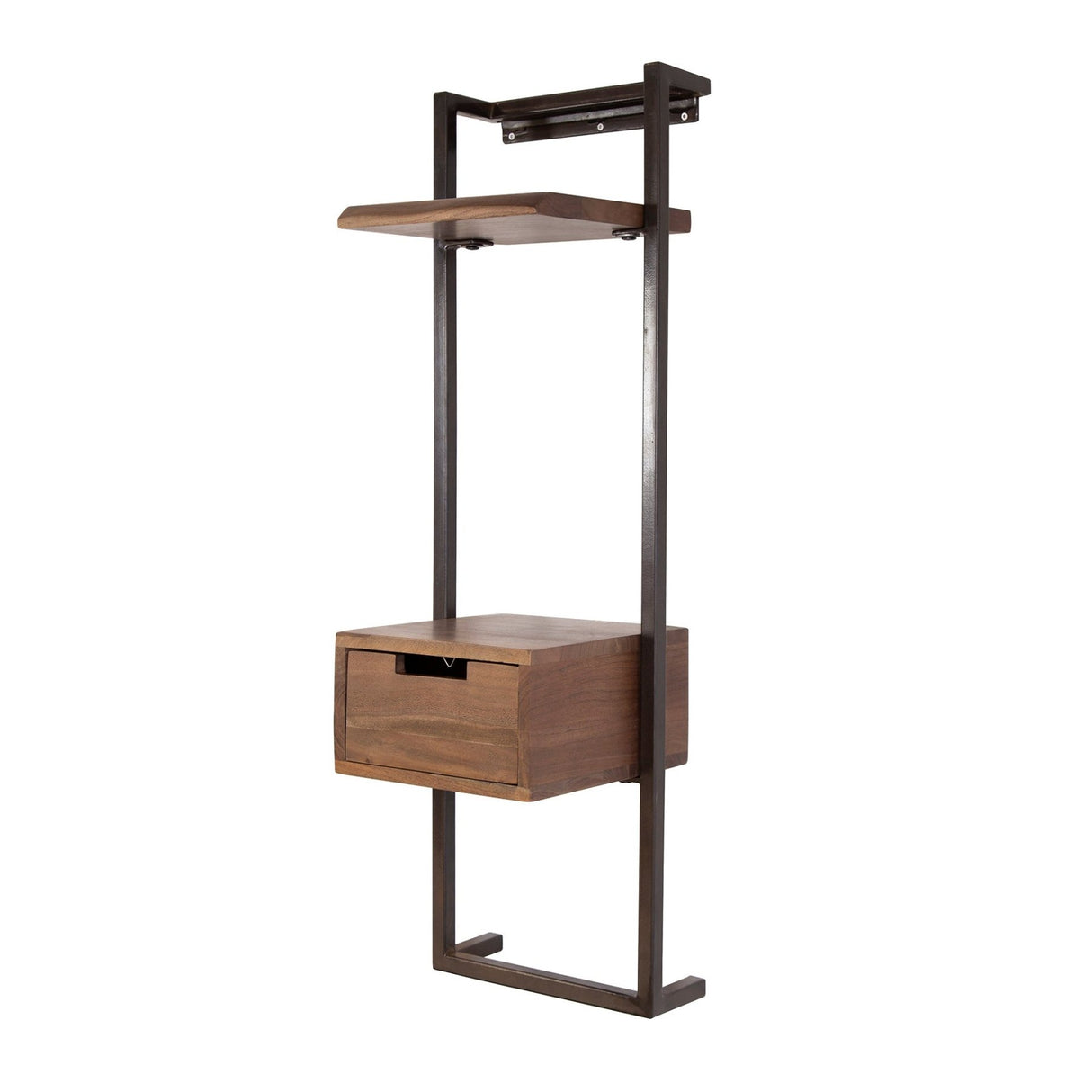 Mesita de noche Oslo de una sola gaveta, madera maciza de acacia, color marrón arrastrado