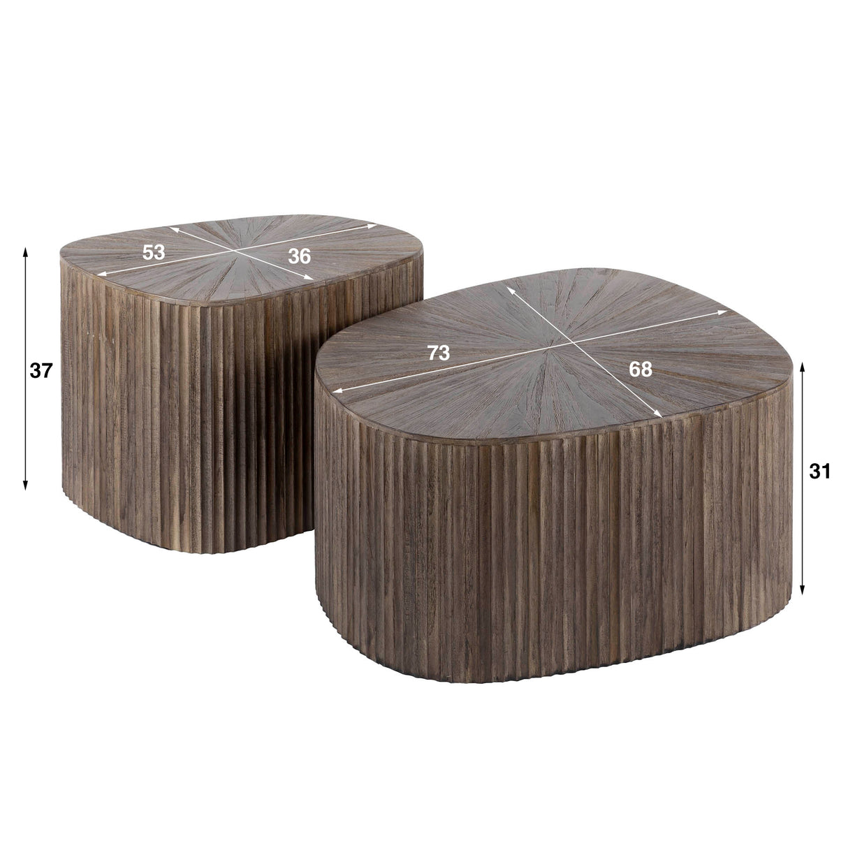Salontafels - Salontafel set van 2 Myla Vierhoekig Teakhout Bruin - Japandi - Dimehouse