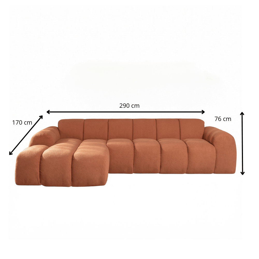 Sofás-Sofá rinconera con salón tejido bouclé cobre - rayas - izquierda - Brix-Dimehouse