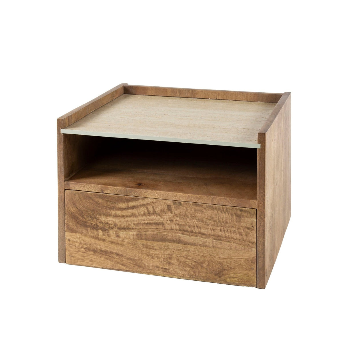 Mesita de noche colgante Orto, 1 cajón, 1 compartimento Madera de mango Cerámica