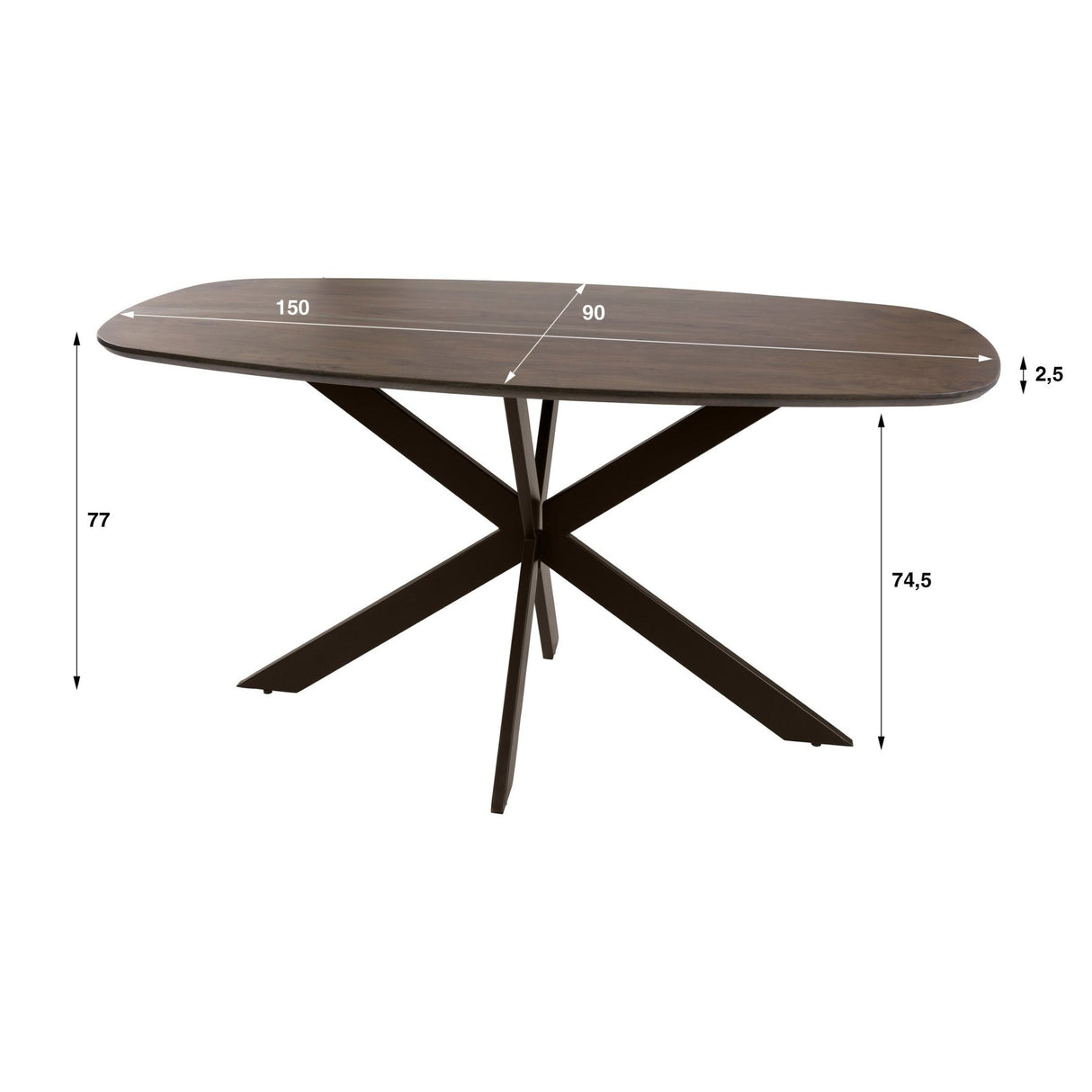 Eettafels - Deens ovale eettafel walnoot bruin massief acaciahout Tavon 150x90 cm - Dimehouse