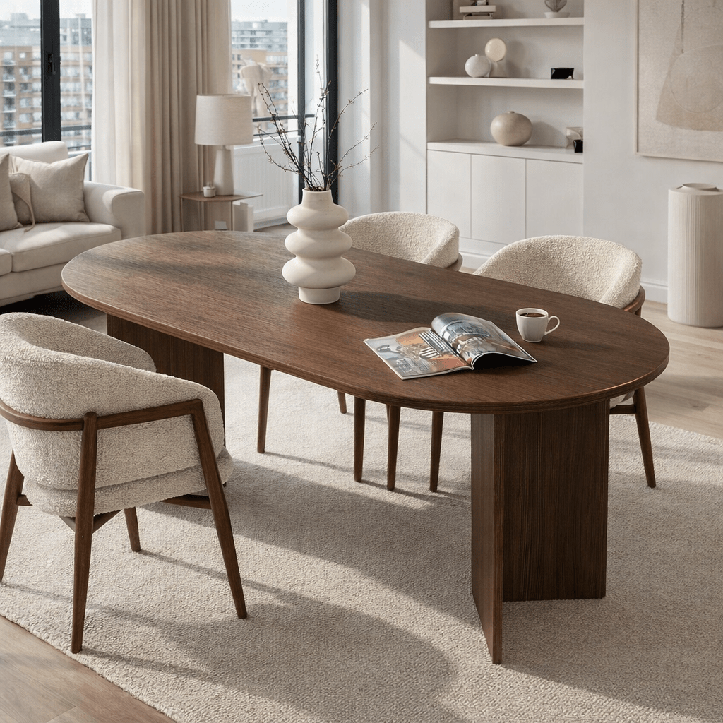 Mesa de comedor ovalada de melamina nogal - Japandi - 180x89,5x75 cm - Sota