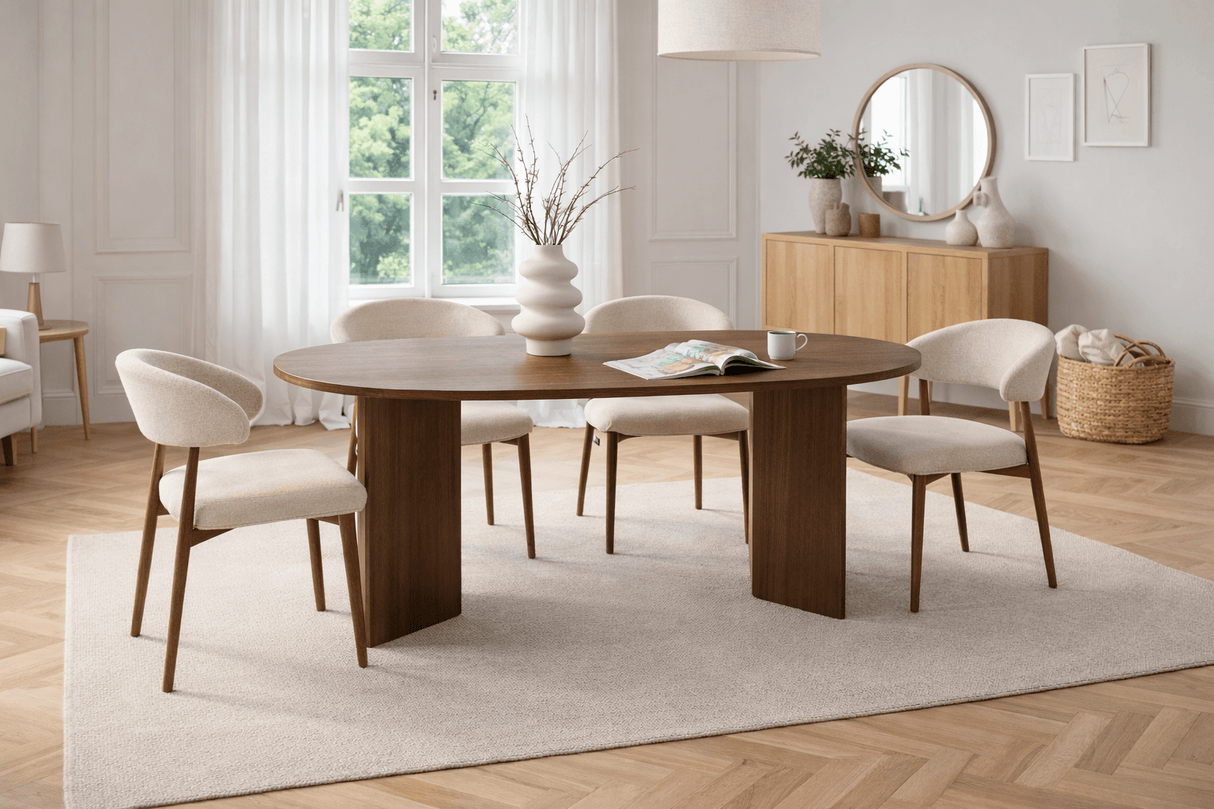 Mesa de comedor ovalada de melamina nogal - Japandi - 180x89,5x75 cm - Sota