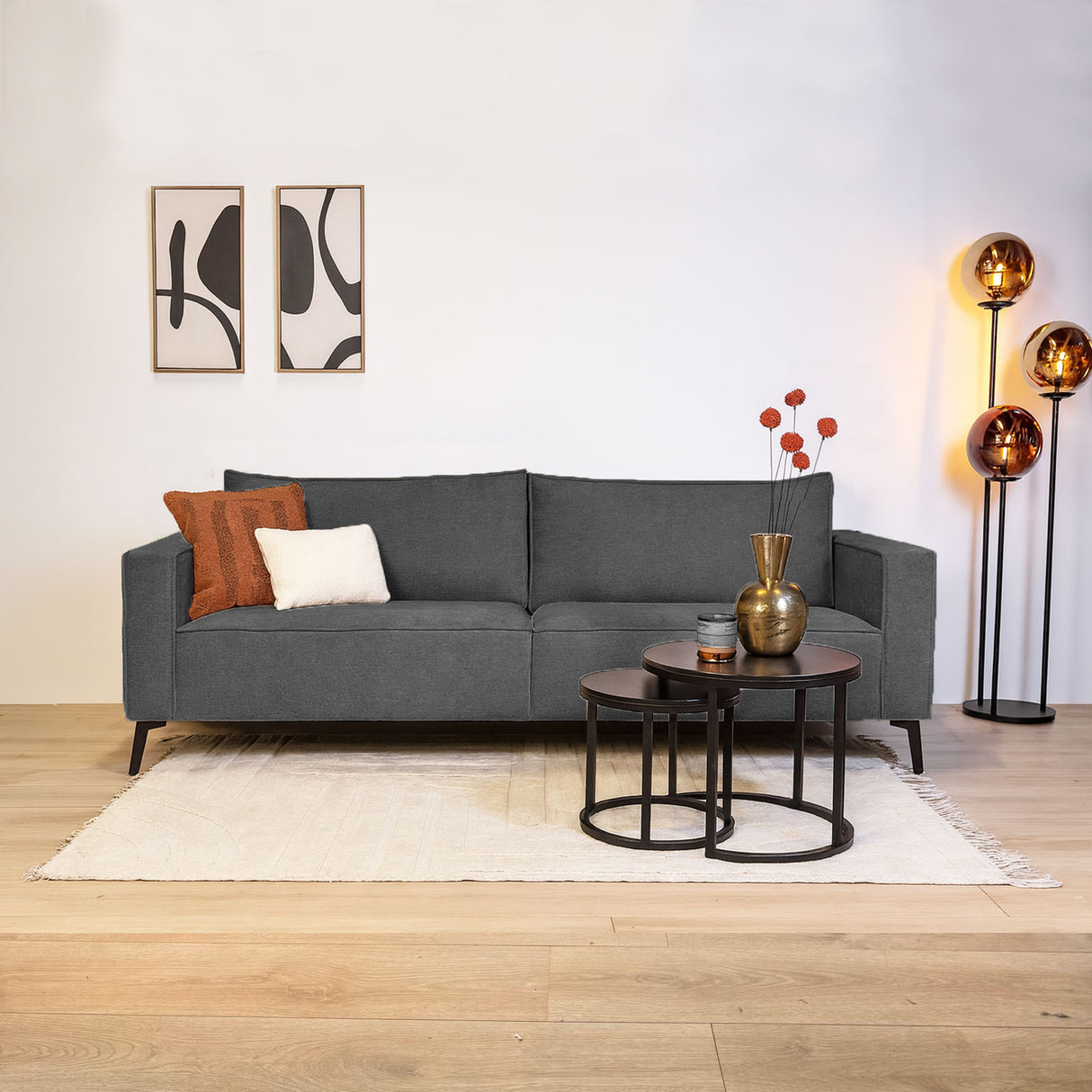 3 plazas con cojines traseros gruesos y sueltos de chenilla antracita Yara