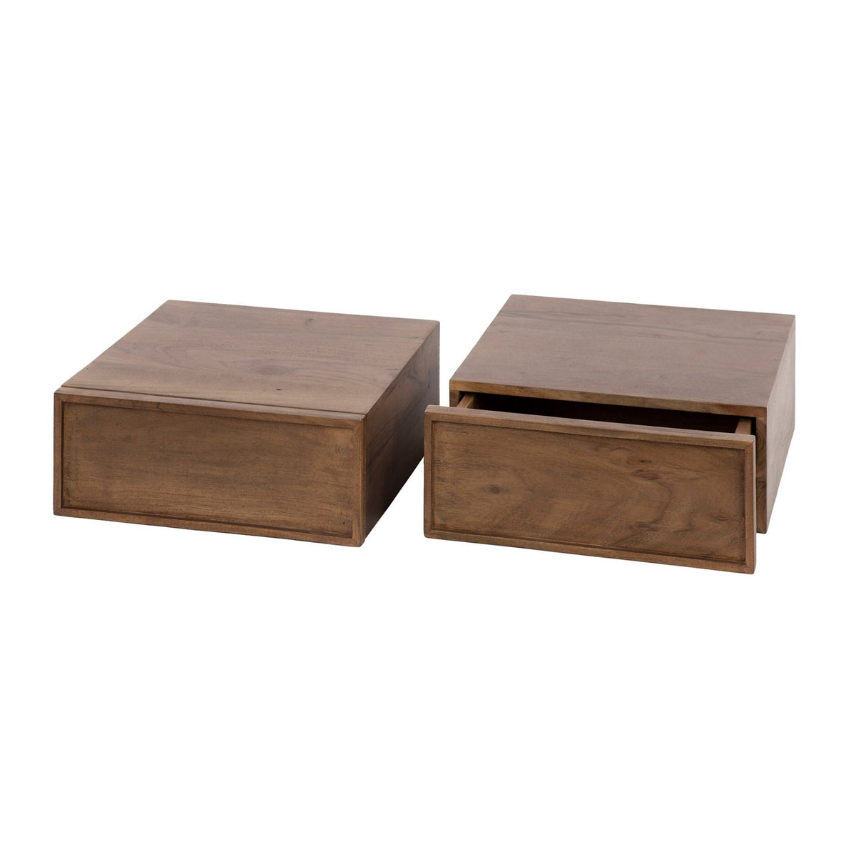 Mesita de noche flotante de acacia color caoba marrón industrial