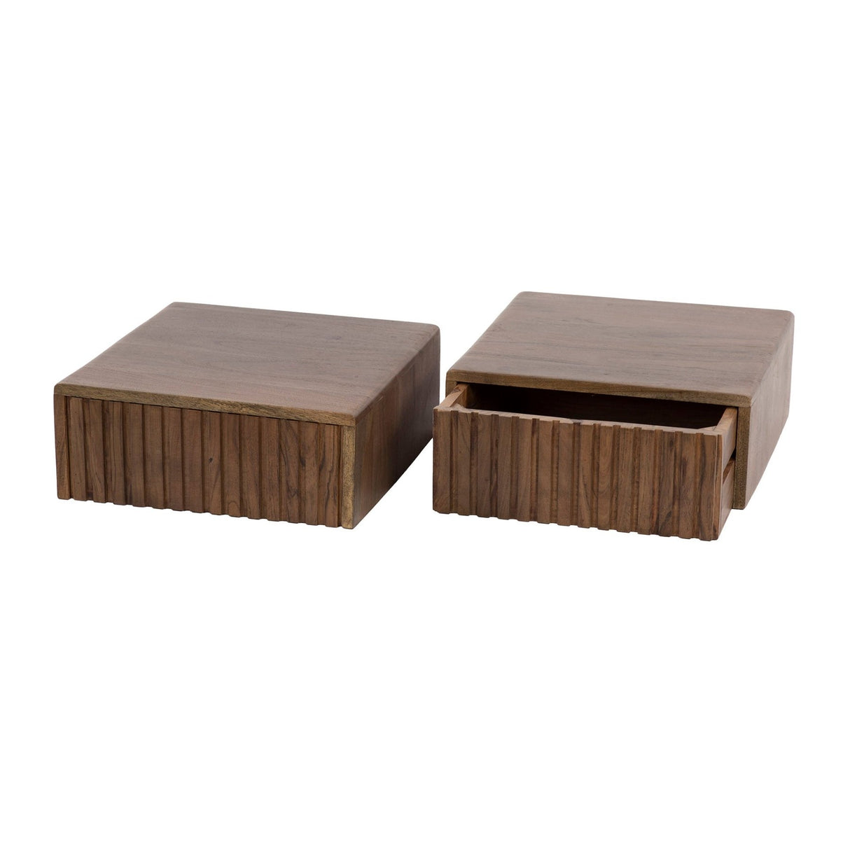 Mesita de noche flotante de madera de acacia color marrón ceniza – 1 cajón