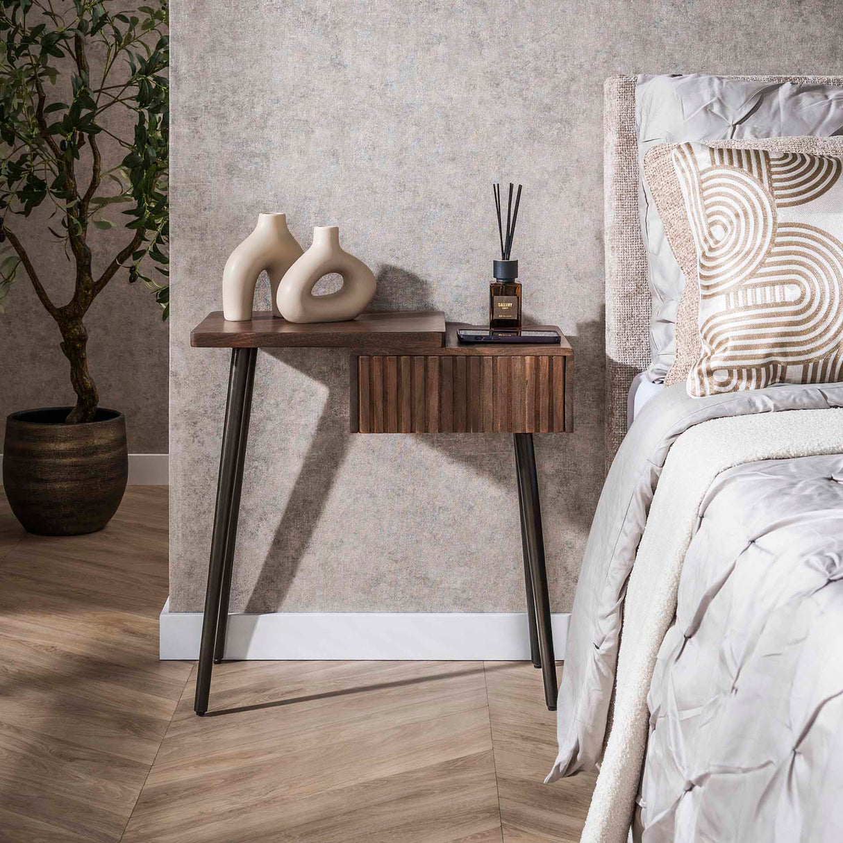 Mesita de noche Jax izquierda - Madera de acacia color marrón drift - 1 cajón