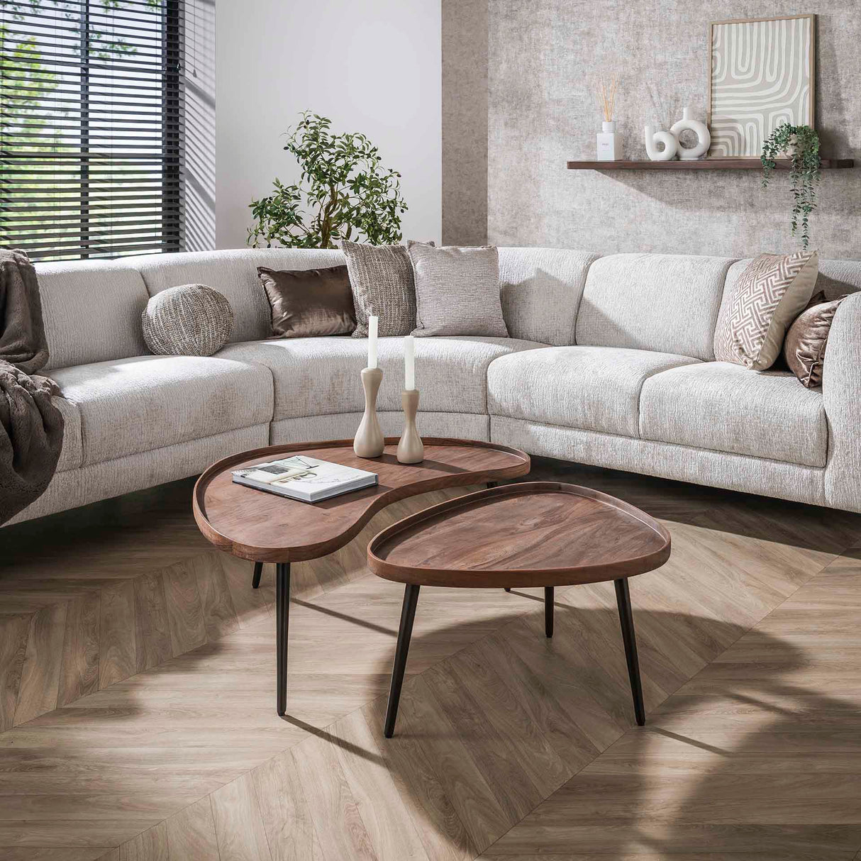 Conjunto de mesas de centro Kira – Madera de acacia orgánica marrón (set de 2)