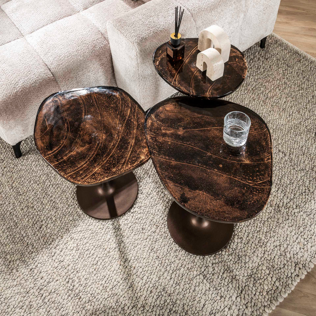 Mesita de noche Copper Glow M – Cobre antiguo, 50x42x55 cm