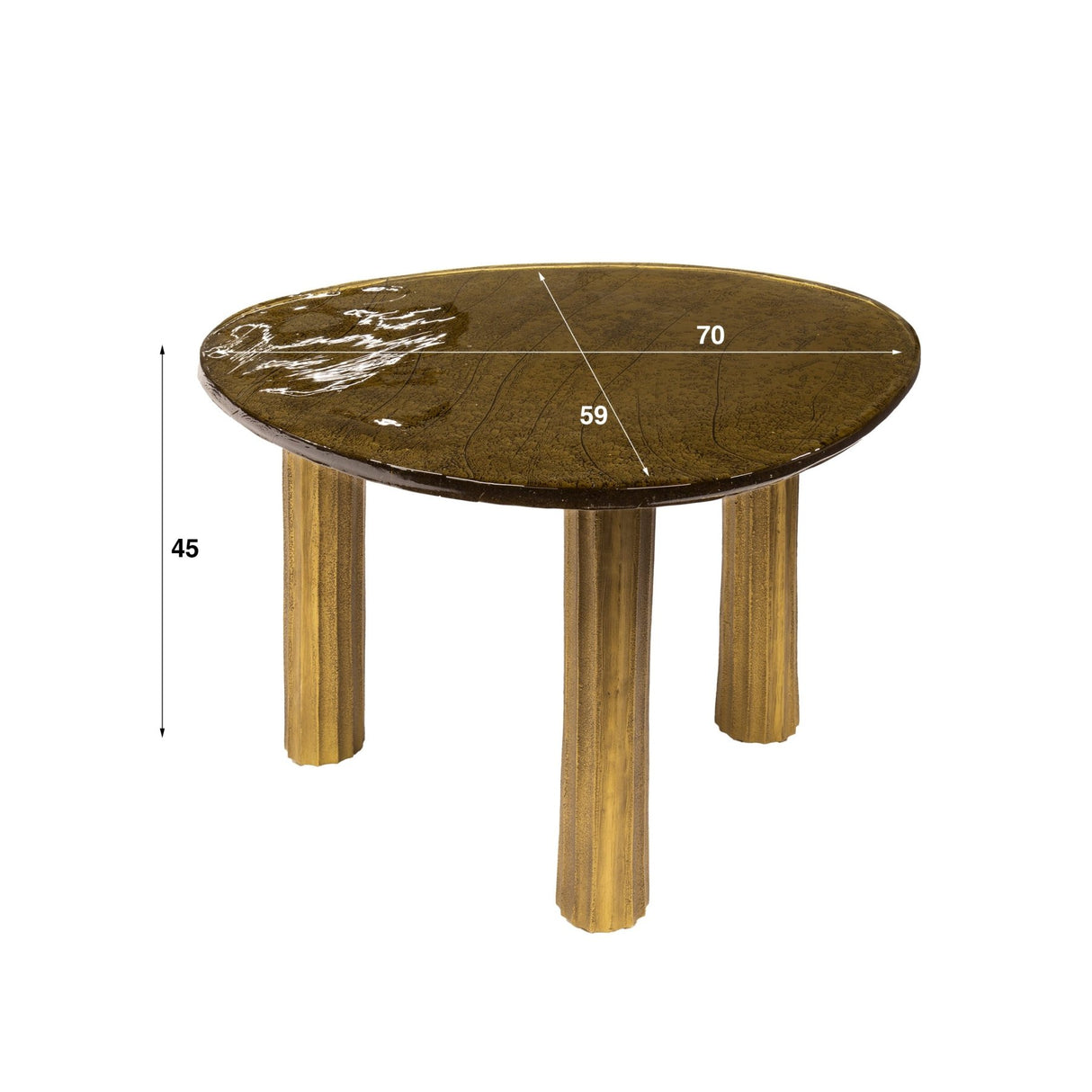 Mesa de centro orgánica Aurora L – Oro antiguo – 70x59 cm