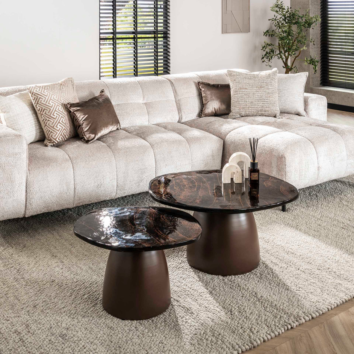 Conjunto de mesas de café Aurora en cobre antiguo - set de 2