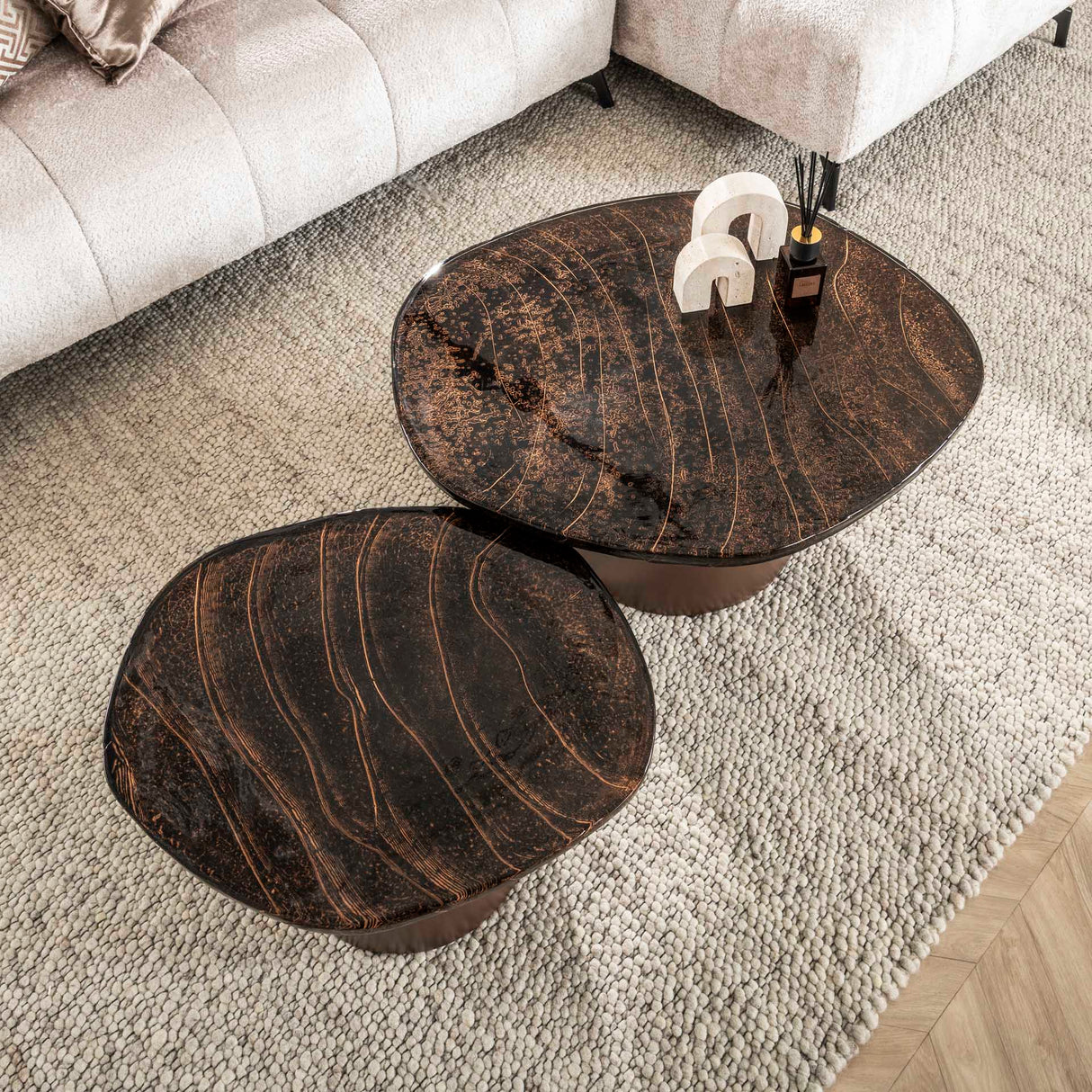 Conjunto de mesas de café Aurora en cobre antiguo - set de 2