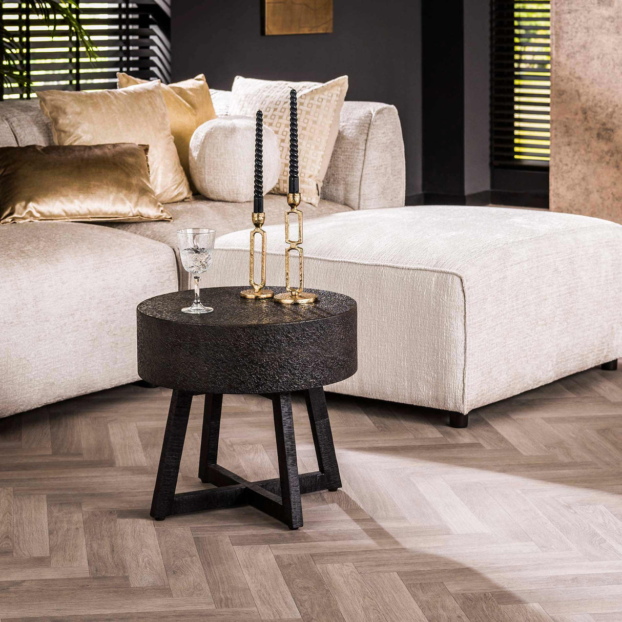 Mesa de café redonda Caro Acacia Madera Ø50 cm Negro
