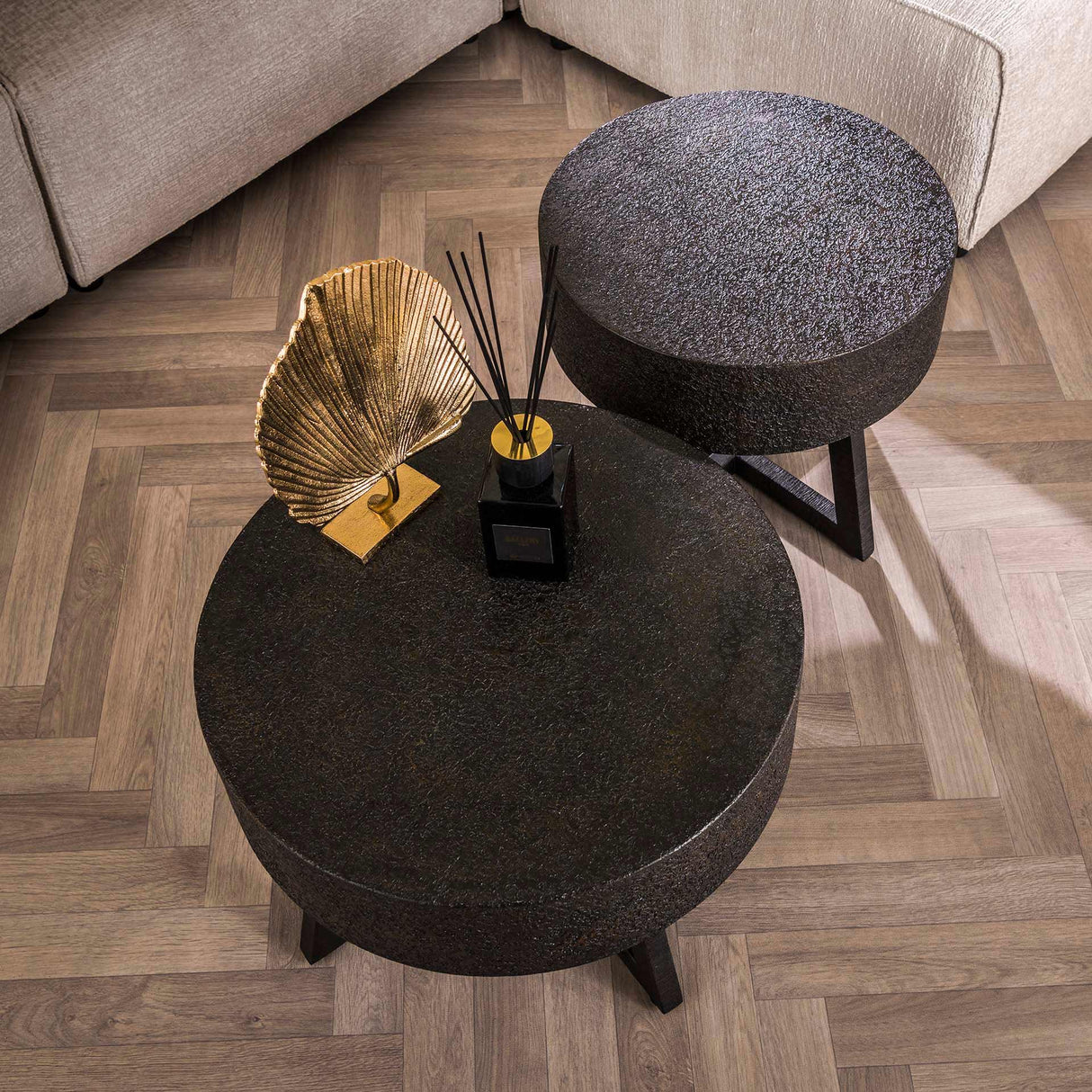Mesa de café redonda Caro Acacia Madera Ø50 cm Negro