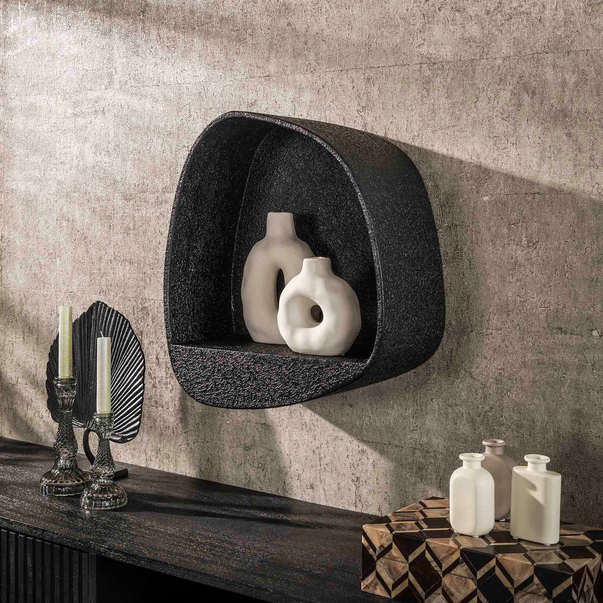 Estante de pared de color gris metálico ancho 44x21 cm Aeris
