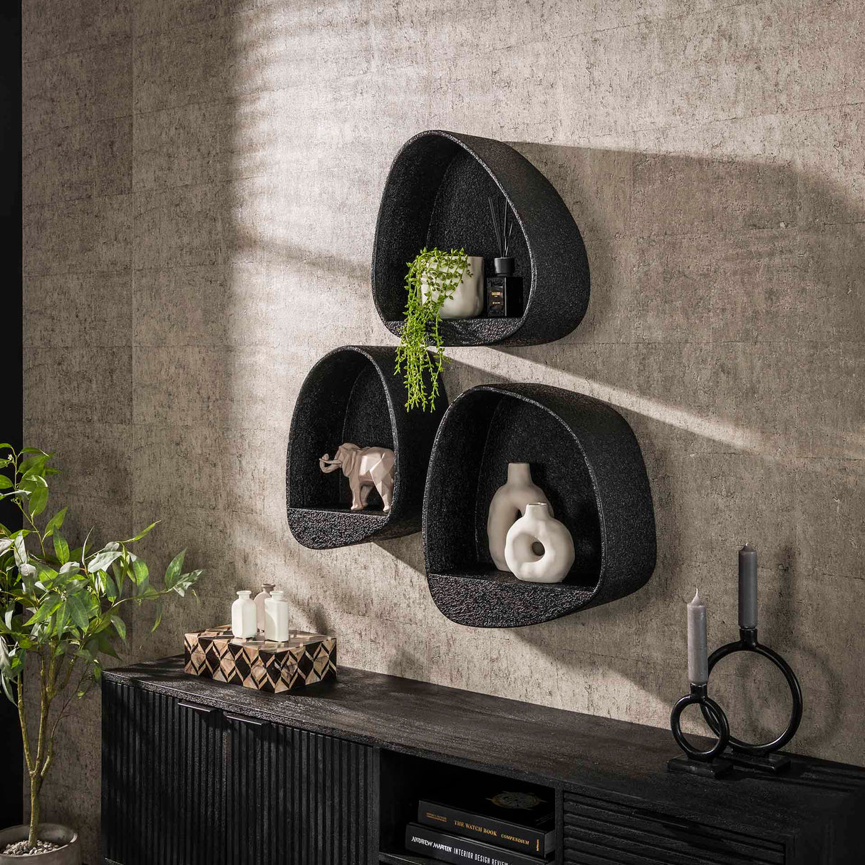 Estante de pared de color gris metálico ancho 44x21 cm Aeris