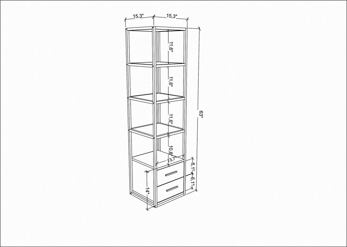 Librería Robbins White White Eik Melamine 39x160x39 cm
