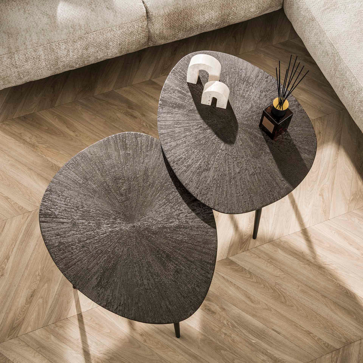 Conjunto de mesas de centro Juno en bronce oscuro con metal - Juego de 2