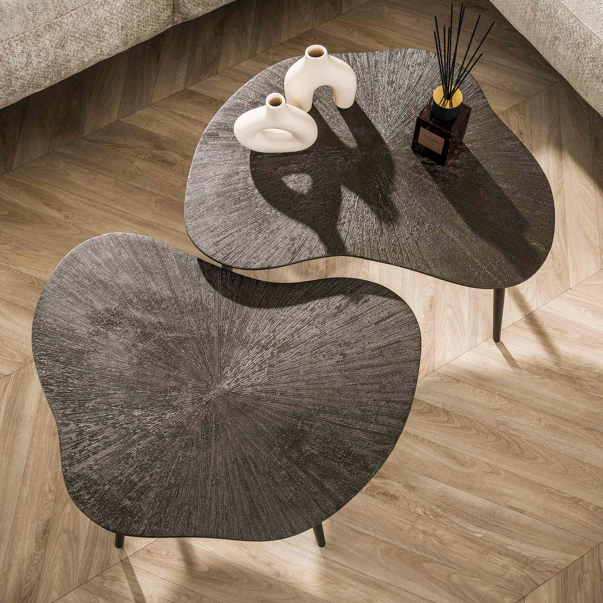 Juego de mesas de centro Jax en bronce orgánico y marrón oscuro (2 piezas)