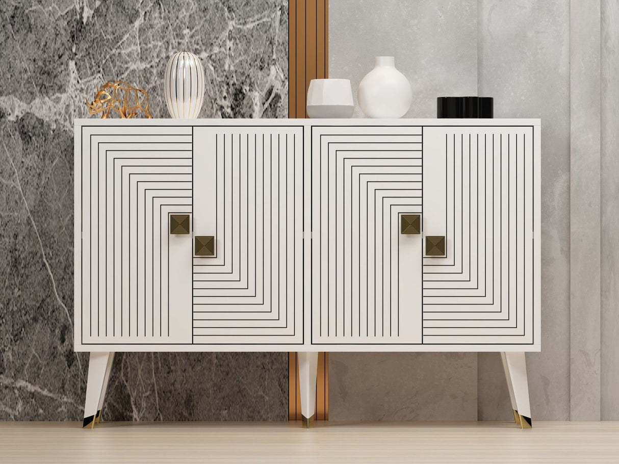 Ahart sidetable wit met goud 120 cm Wit, Goud Gemelamineerd houtcomposiet