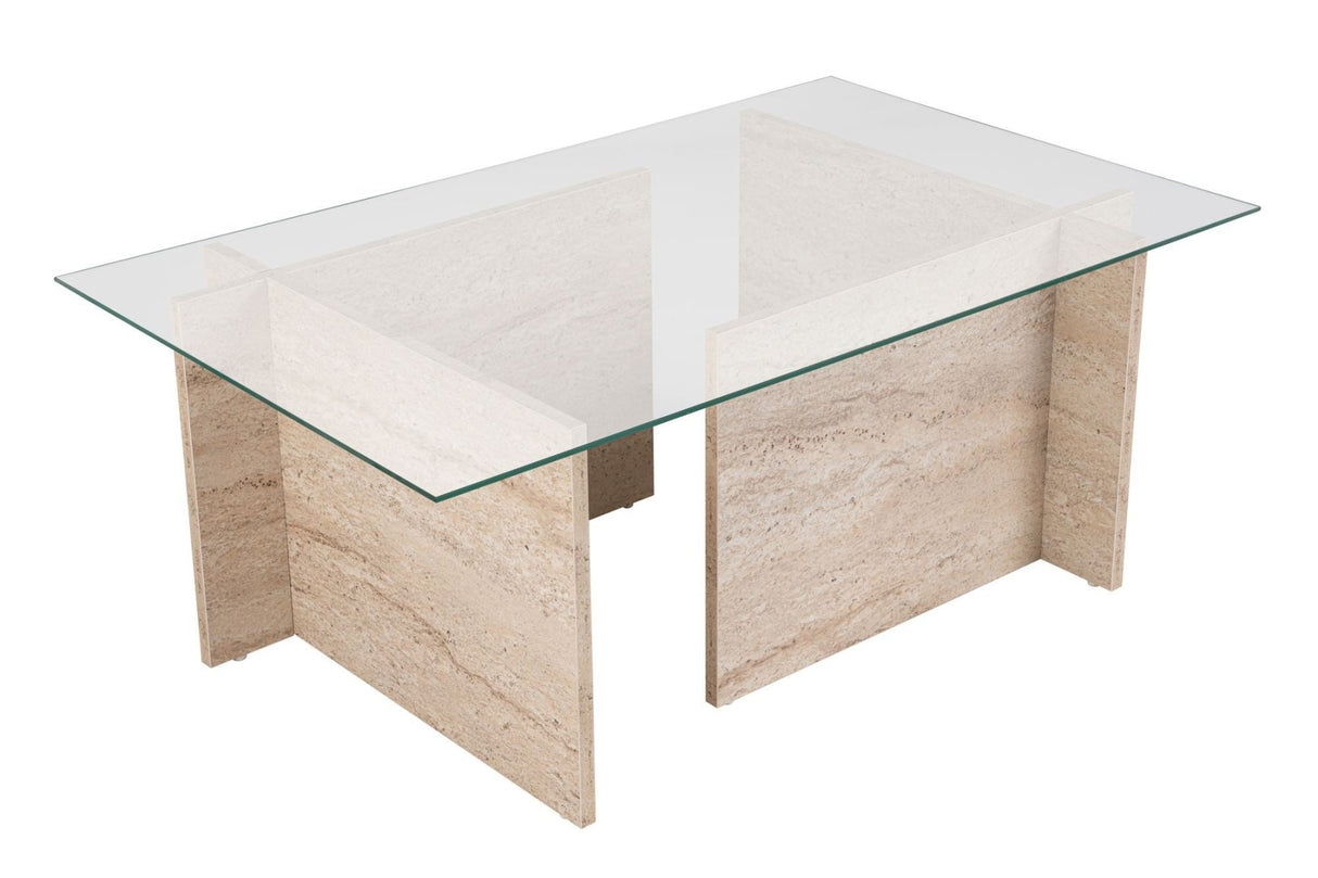 Salontafels - Rechthoekige Moderne Salontafel Vetroni Travertin Look - Glas - 105x65 cm - Dimehouse