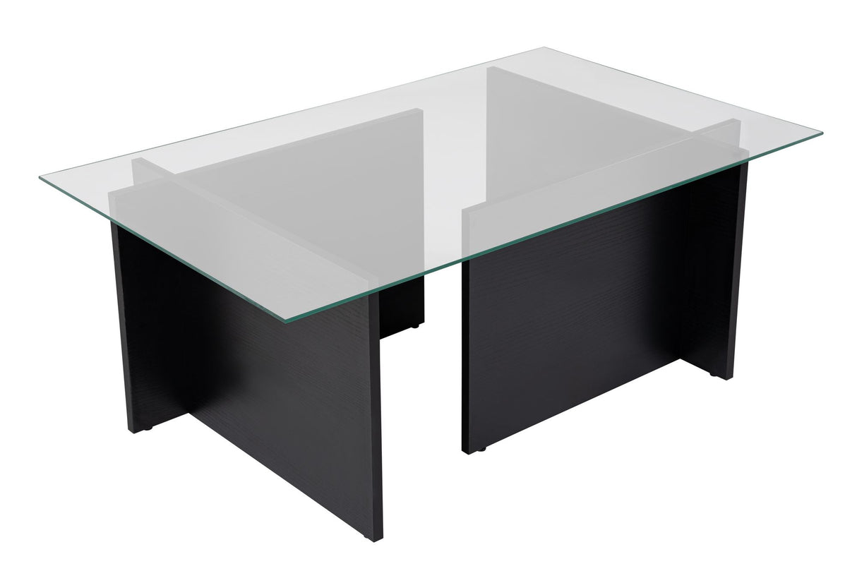 Salontafels - Rechthoekige Moderne Salontafel Vetroni Zwart Hout Look - Glas - 105x65 cm - Dimehouse