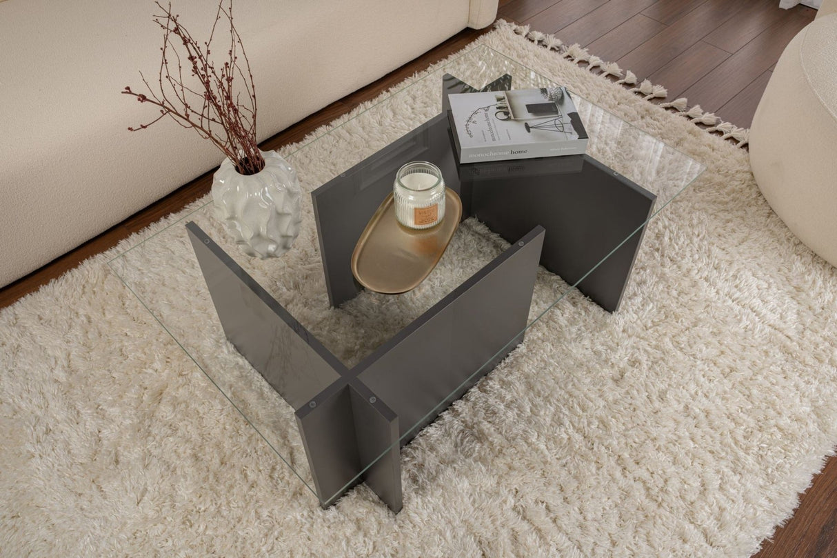 Salontafels - Rechthoekige Moderne Salontafel Vetroni Antraciet - Glas - 105x65 cm - Dimehouse