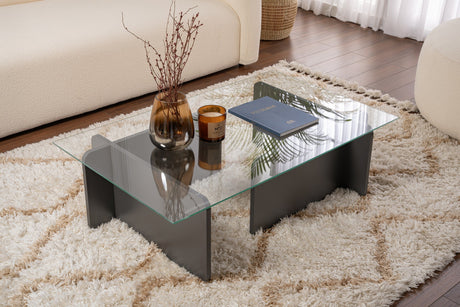 Mesa de salón de vidrio antracita Opal 105x65 cm