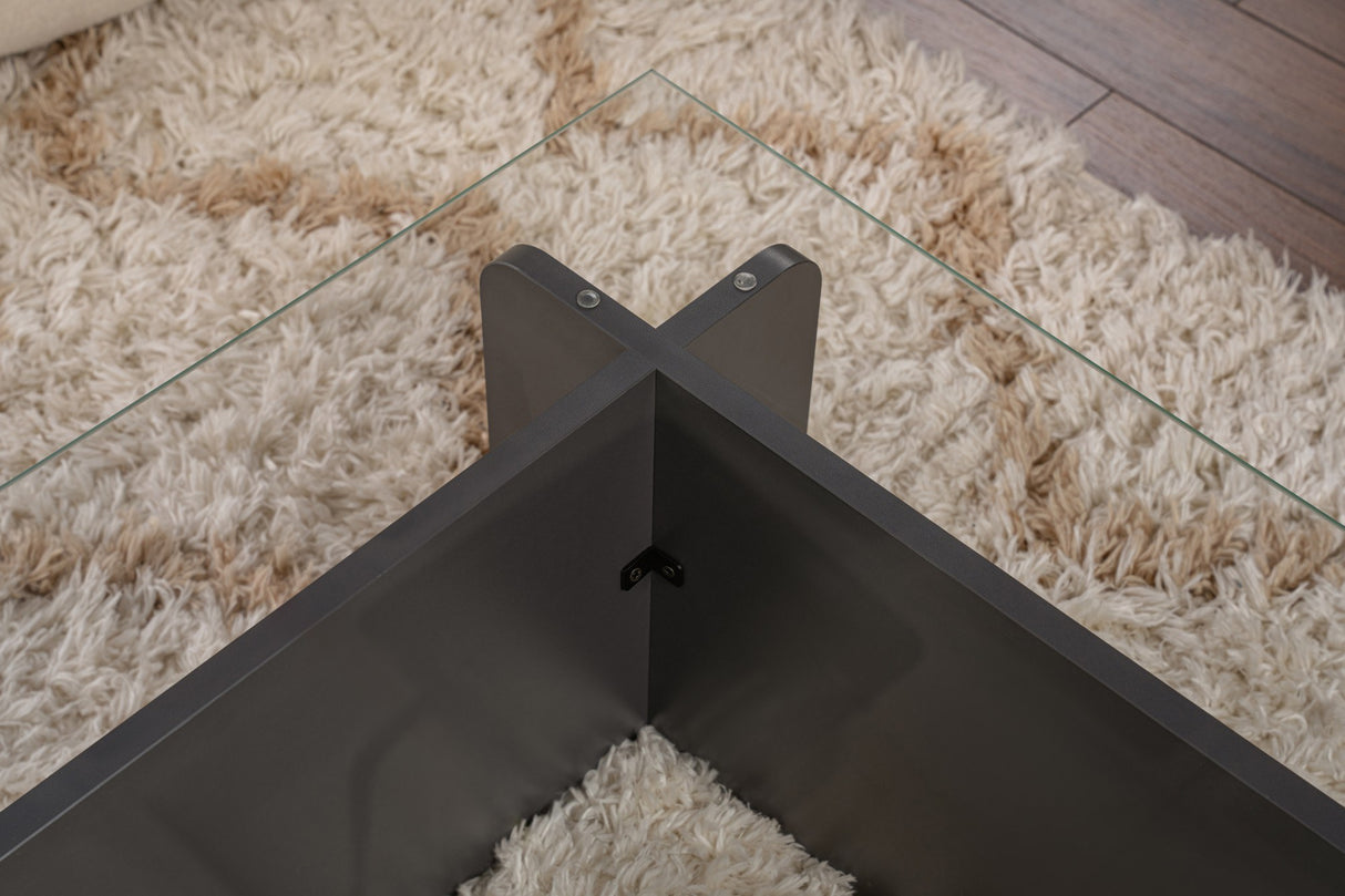 Salontafels - Salontafel Glas Antraciet Opal 105x65 cm - Dimehouse
