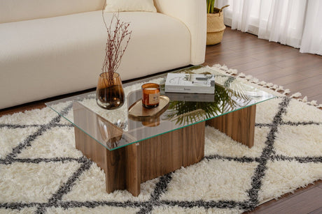 Mesa de salón Natural Nogal Vidrio Opal 105x65x30 cm