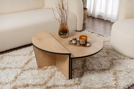 Mesa de salón redonda de 85 cm aspecto de roble natural melamina Orin