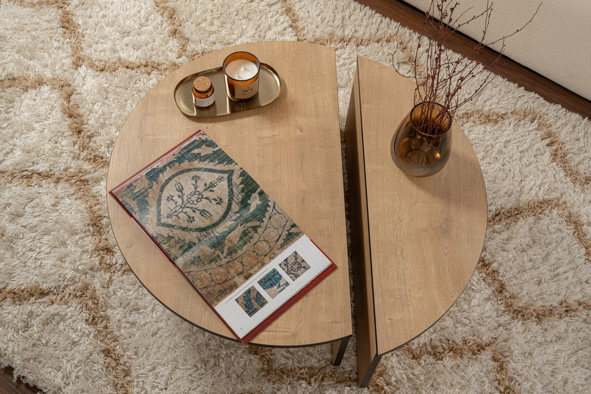 Salontafels - Salontafel Rond 85 cm Naturel Eikenlook Melamine Orin - Dimehouse