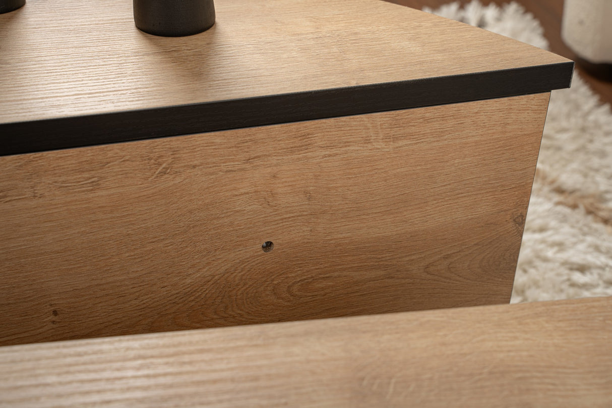 Mesa de salón redonda de 85 cm aspecto de roble natural melamina Orin