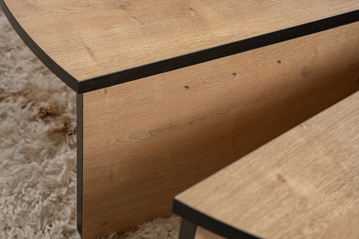 Mesa de salón redonda de 85 cm aspecto de roble natural melamina Orin