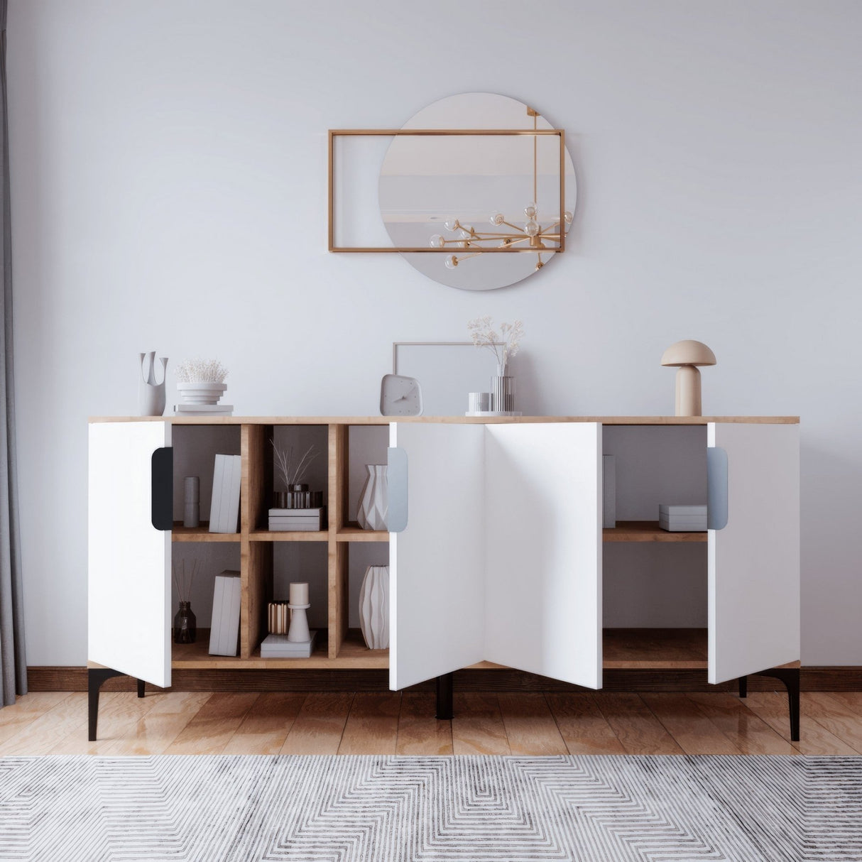 Aparador Tarz aspecto roble blanco 150 cm Aspecto roble / Madera de melamina blanca