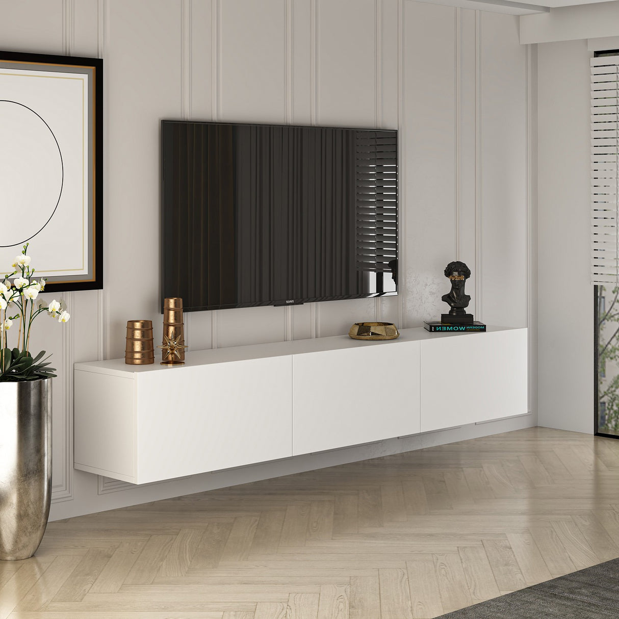 West Consola de pared blanca 150 cm compuesto de madera melamina