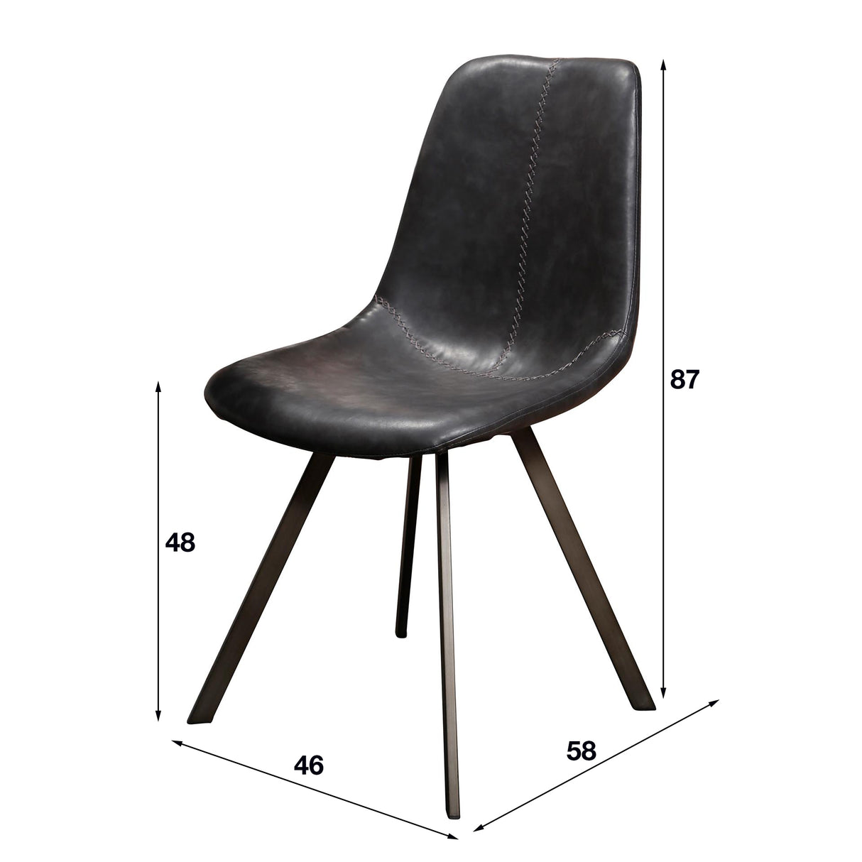Silla de comedor negra Siena Saddle PU Cuero sintético