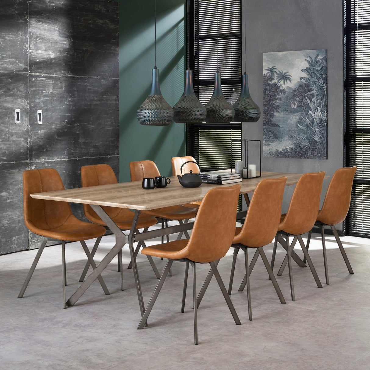 Conjunto de 4 sillas de comedor Siena Saddle PU marrón