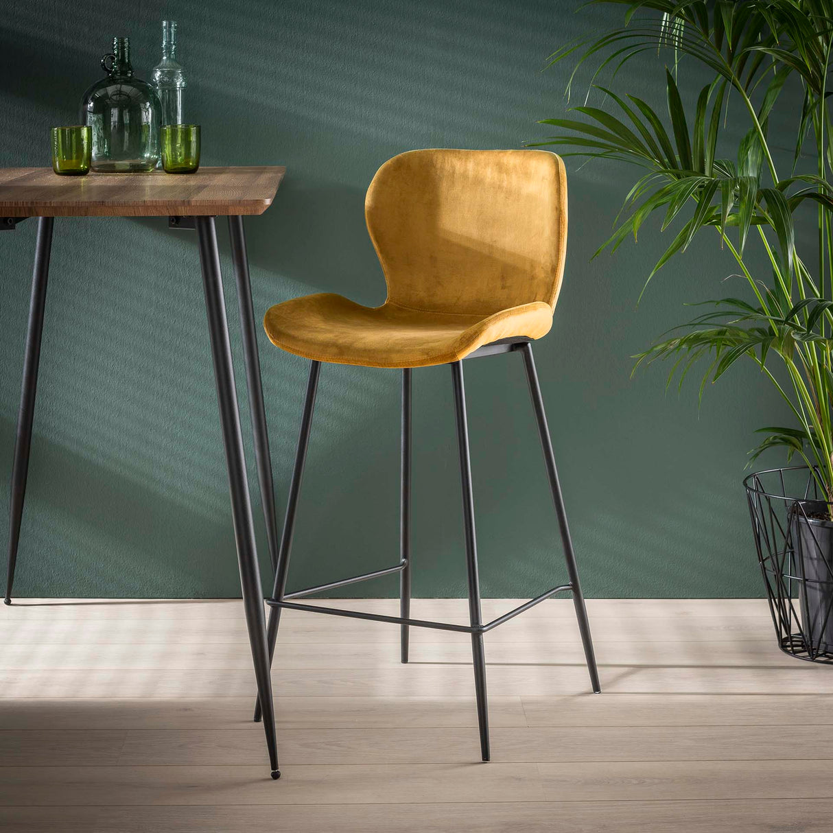 Conjunto de 4 taburetes de bar Argo Velours Dorado