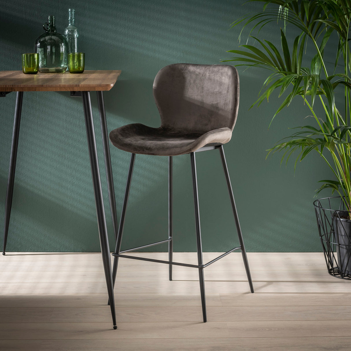 Conjunto de 4 taburetes de bar Argo Velours Antracita