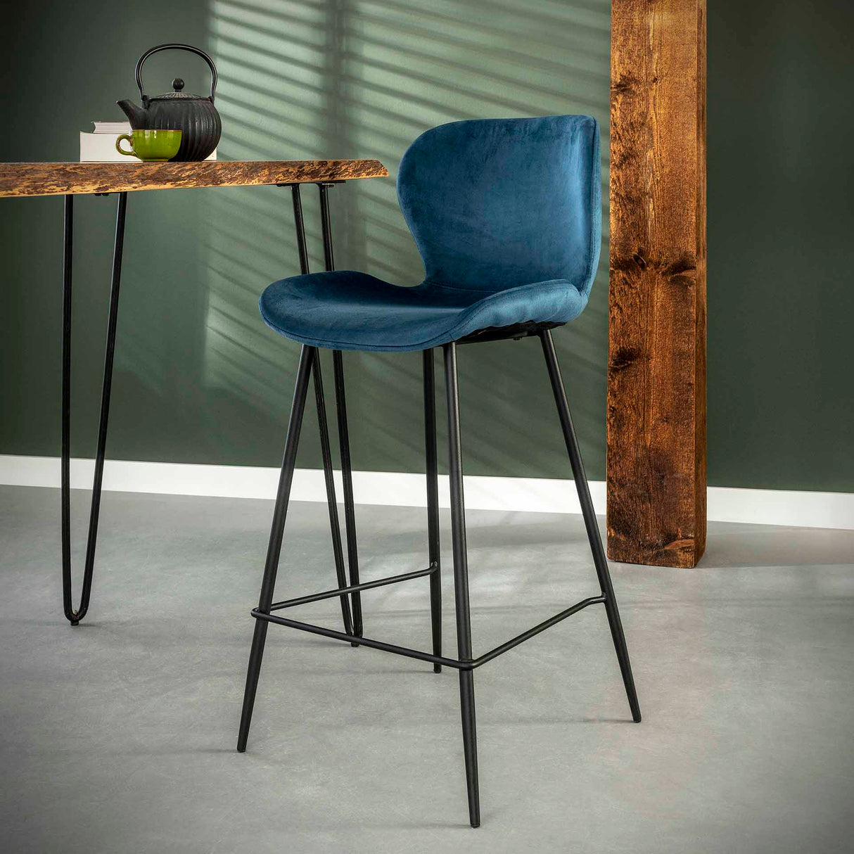 Conjunto de 4 taburetes de bar Argo Velours Azul