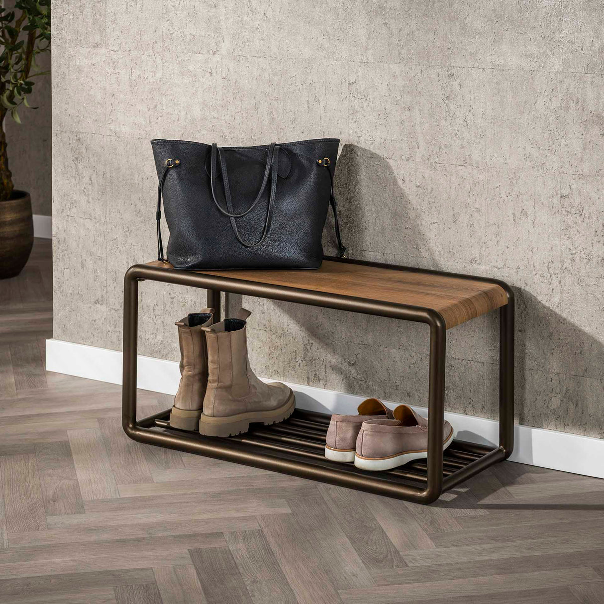 Banco de zapatos Senna Drift marrón 80x35 cm