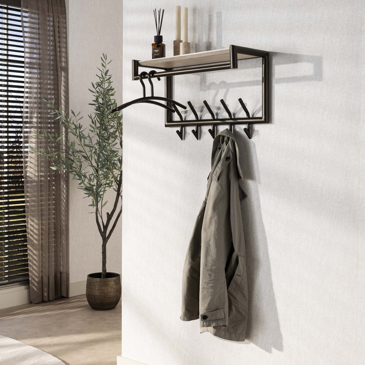 Pared de perchero Travertino 2x5 ganchos 65 cm Melamina