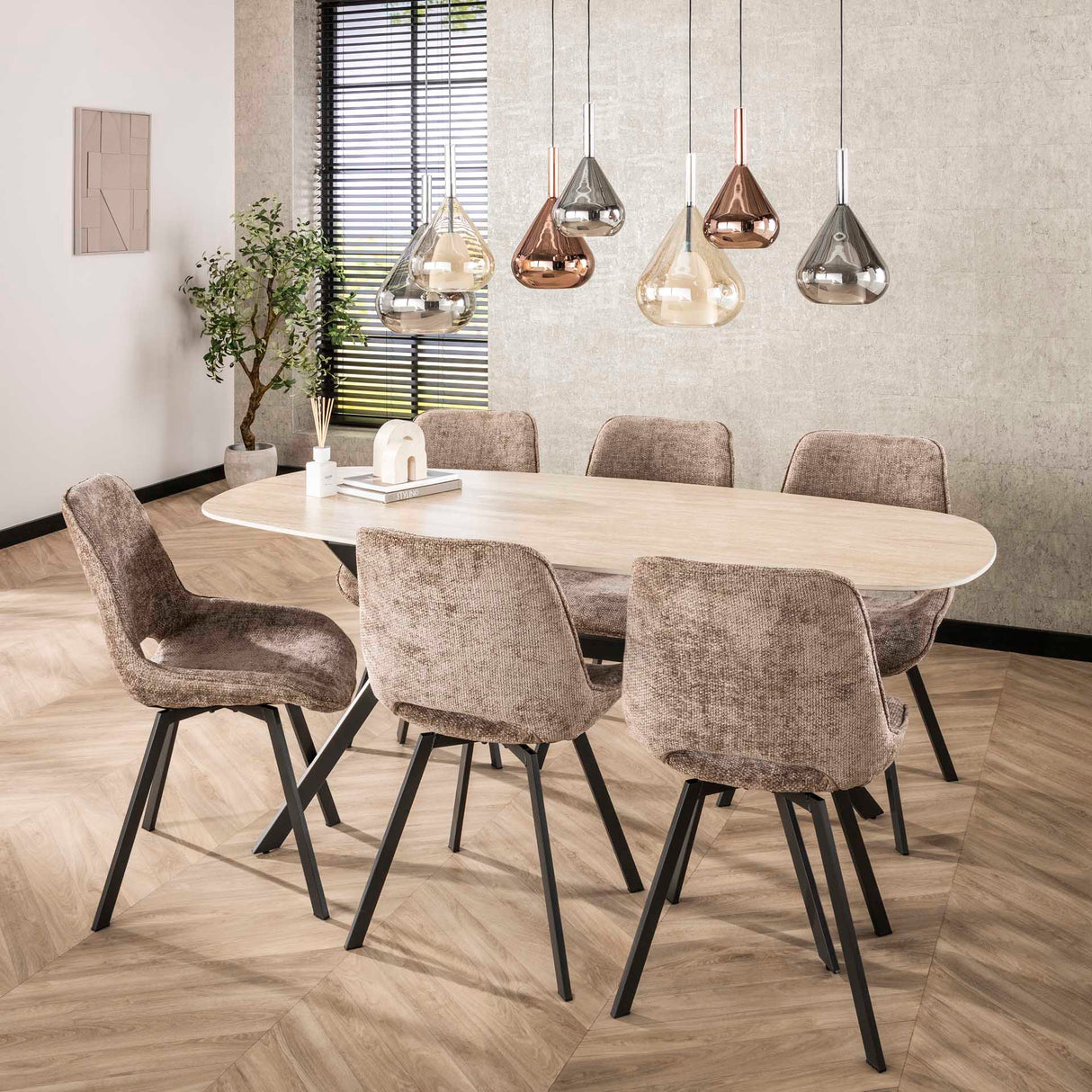 Juego de 4 sillas de comedor Riviera Rich champagne giratorias