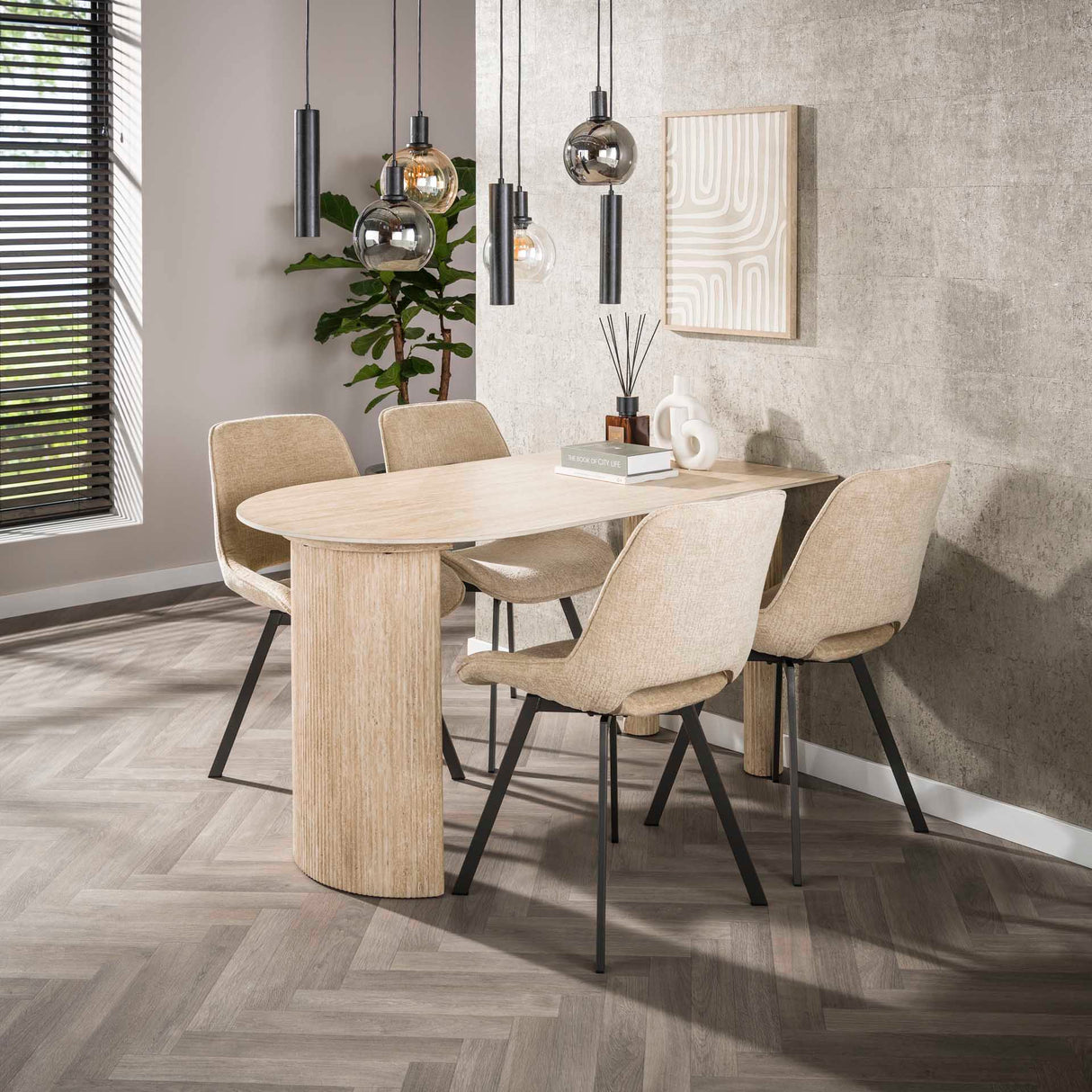 Juego de 4 sillas de comedor Avero giratorias Jaroq arena