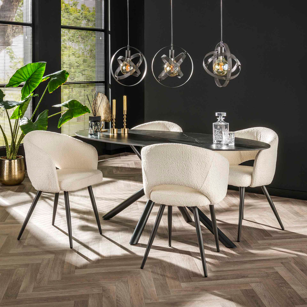 Silla de comedor moderna blanca Cargo Bouclé tela